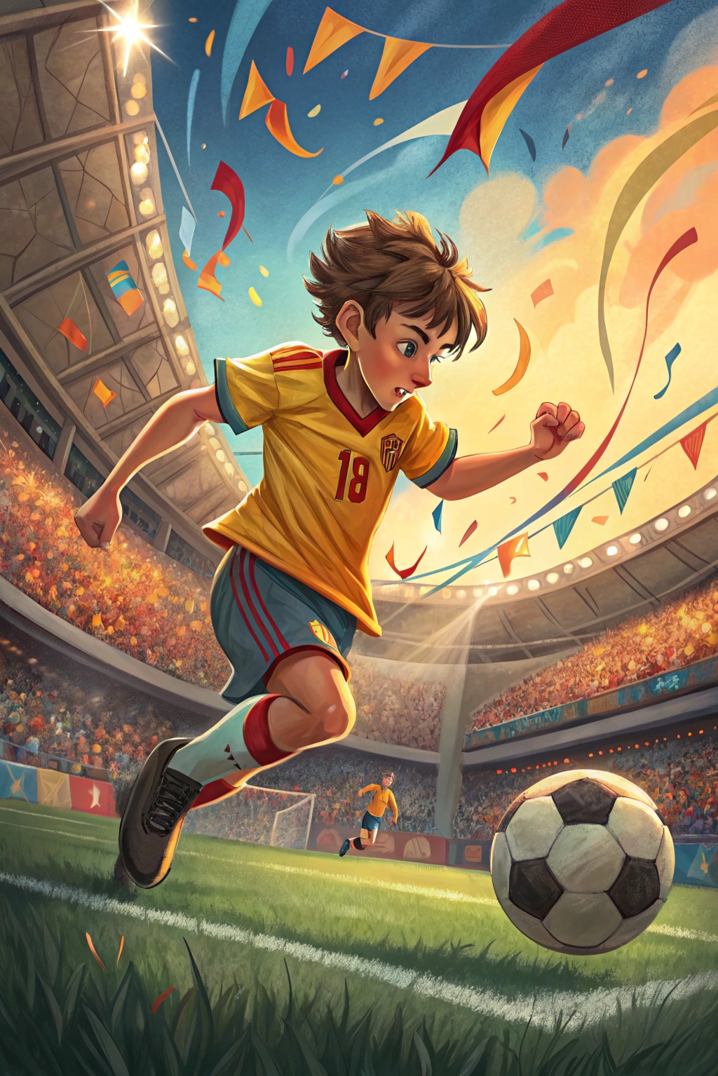 Boy playing soccer card